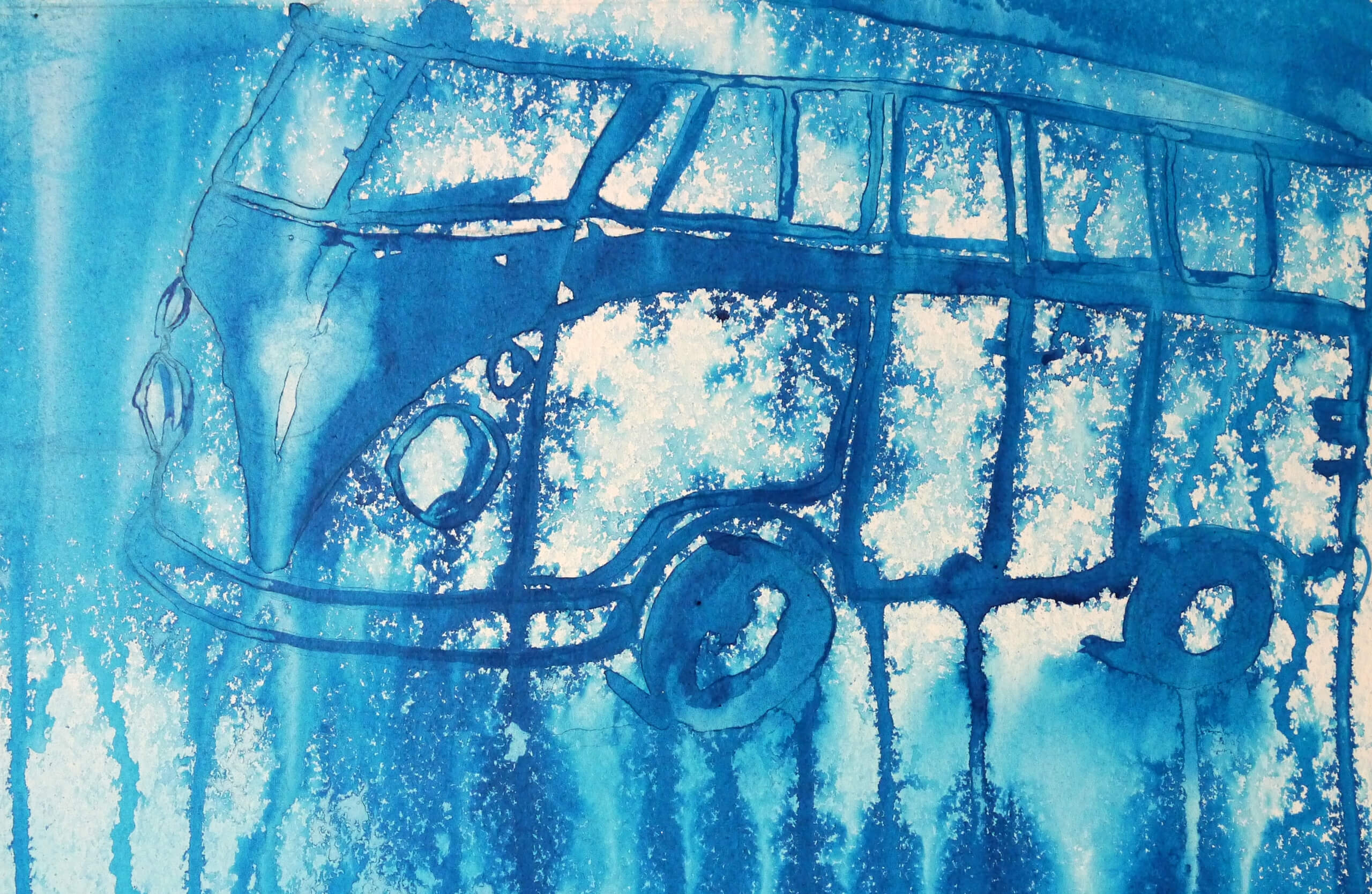 Aquarellgemälde VW T1 Bus