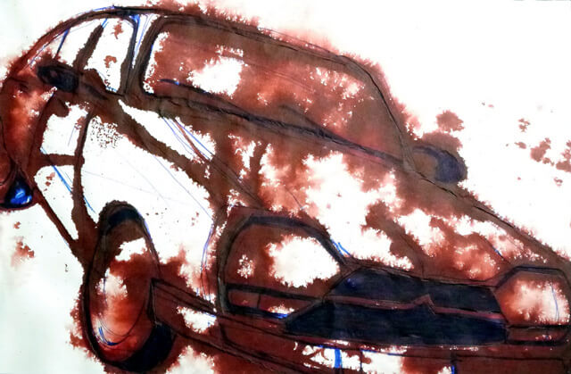 Aquarell-Zeichnung Citroen GS mit Airbrushfarben (Vorschau)